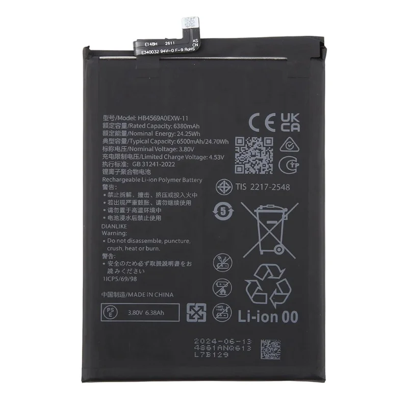 For Huawei Mate 70 Air 3.80V 6380mAh Li-Polymer Battery Assembly Part (Without Logo) (Encode: HB4569A0EXW-11)