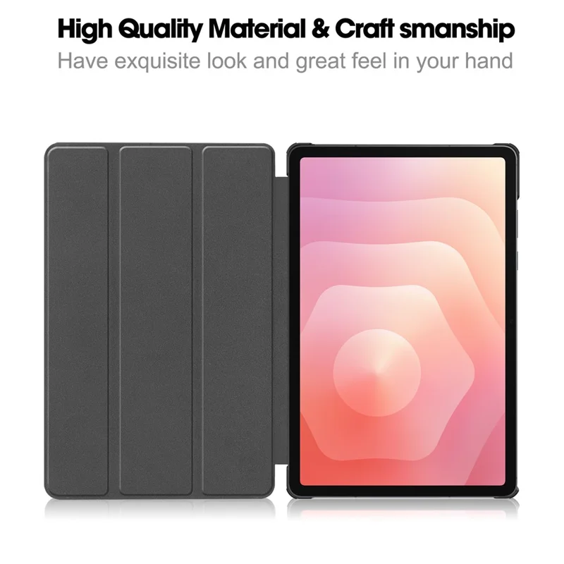 For Samsung Galaxy Tab S12+ PU Leather Tablet Case Anti-drop Tri-Fold Stand Slim Protective Cover - Black
