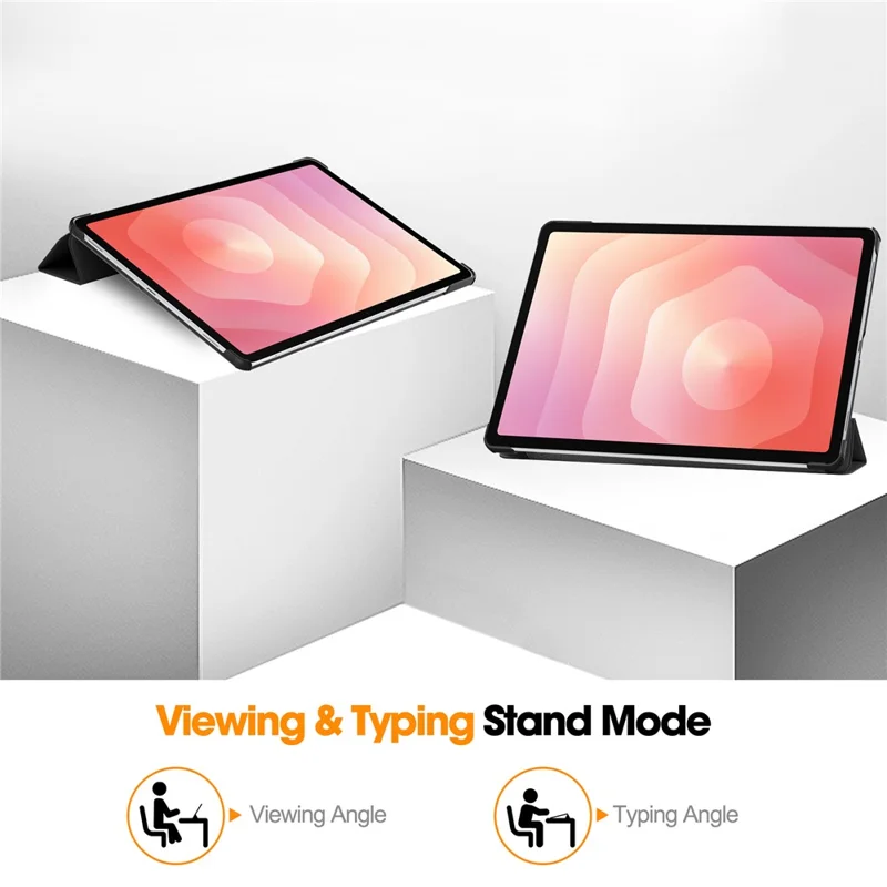For Samsung Galaxy Tab S12+ PU Leather Tablet Case Anti-drop Tri-Fold Stand Slim Protective Cover - Black