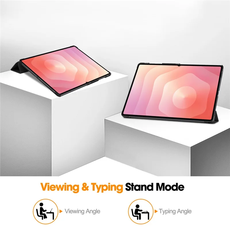 For Samsung Galaxy Tab S12 Ultra / S11 Ultra PU Leather Tablet Case Anti-drop Tri-Fold Stand Slim Protective Cover - Black