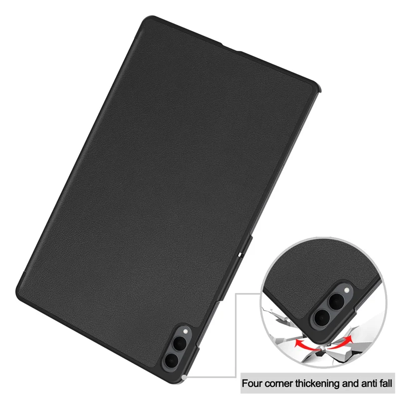 For Samsung Galaxy Tab S12 Ultra / S11 Ultra PU Leather Tablet Case Anti-drop Tri-Fold Stand Slim Protective Cover - Black