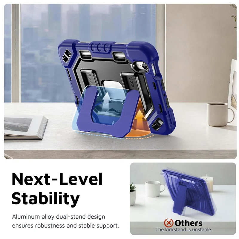 For iPad mini (2024) / (2021) Case Shockproof PC + TPU + Silicone Protective Cover with Shoulder Strap / Pen Holder - Navy Blue+Black