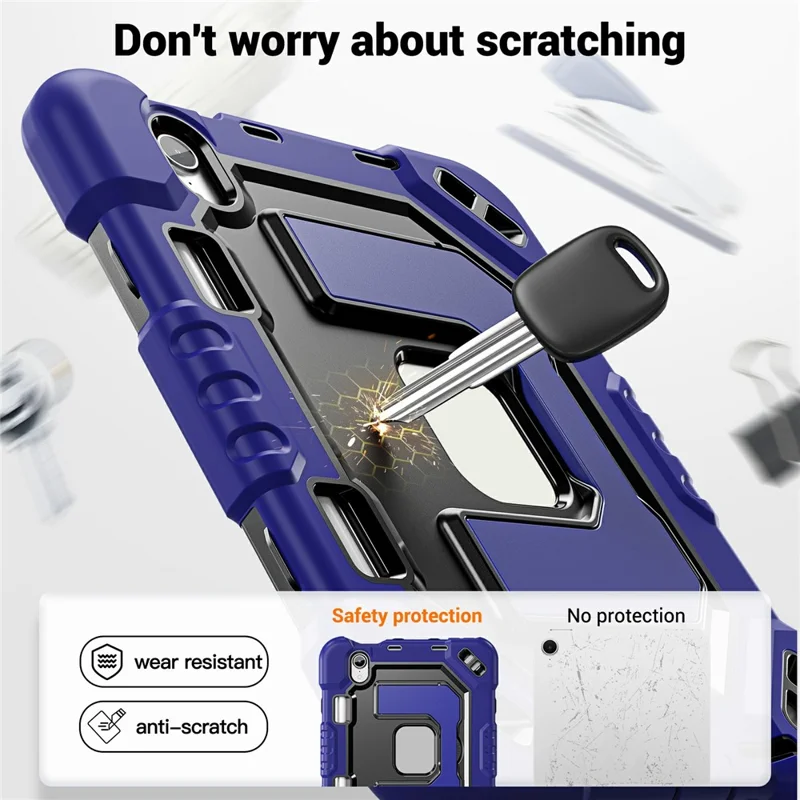 For iPad mini (2024) / (2021) Case Shockproof PC + TPU + Silicone Protective Cover with Shoulder Strap / Pen Holder - Navy Blue+Black
