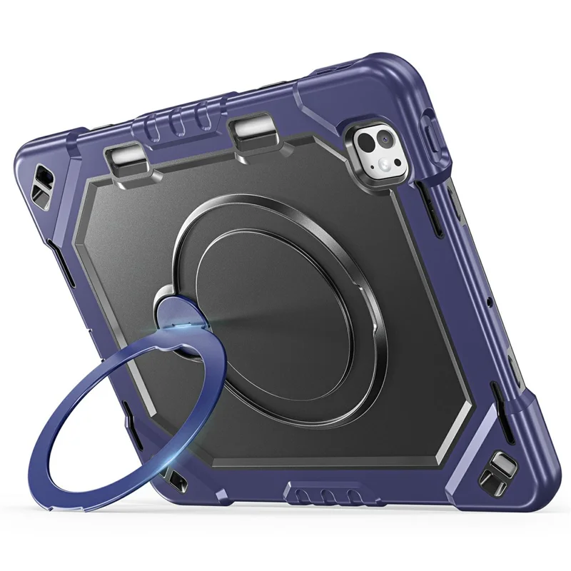 For iPad Pro 13 (2025) / (2024) Case TPU + PC + Silicone Shockproof Tablet Cover with Kickstand Handle Grip - Navy Blue+Black