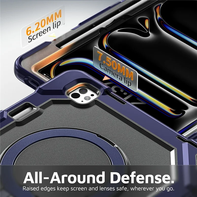 For iPad Pro 13 (2025) / (2024) Case TPU + PC + Silicone Shockproof Tablet Cover with Kickstand Handle Grip - Navy Blue+Black