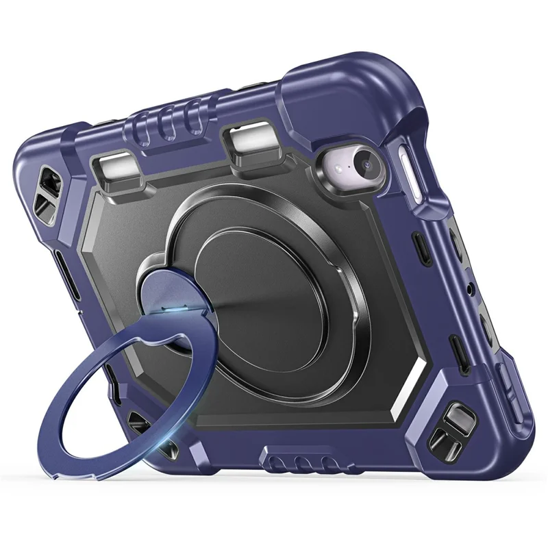 For iPad mini (2021)  /  (2024) Case TPU + PC + Silicone Shockproof Tablet Cover with Kickstand Handle Grip - Navy Blue+Black