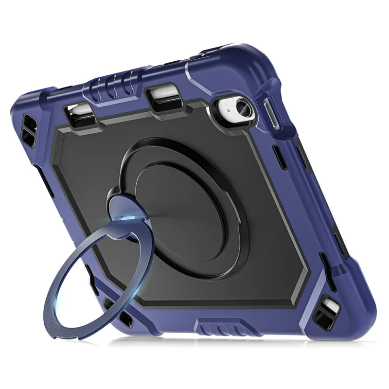 For iPad 10.9 (2022)  /  (2025) Case TPU + PC + Silicone Shockproof Tablet Cover with Kickstand Handle Grip - Navy Blue+Black