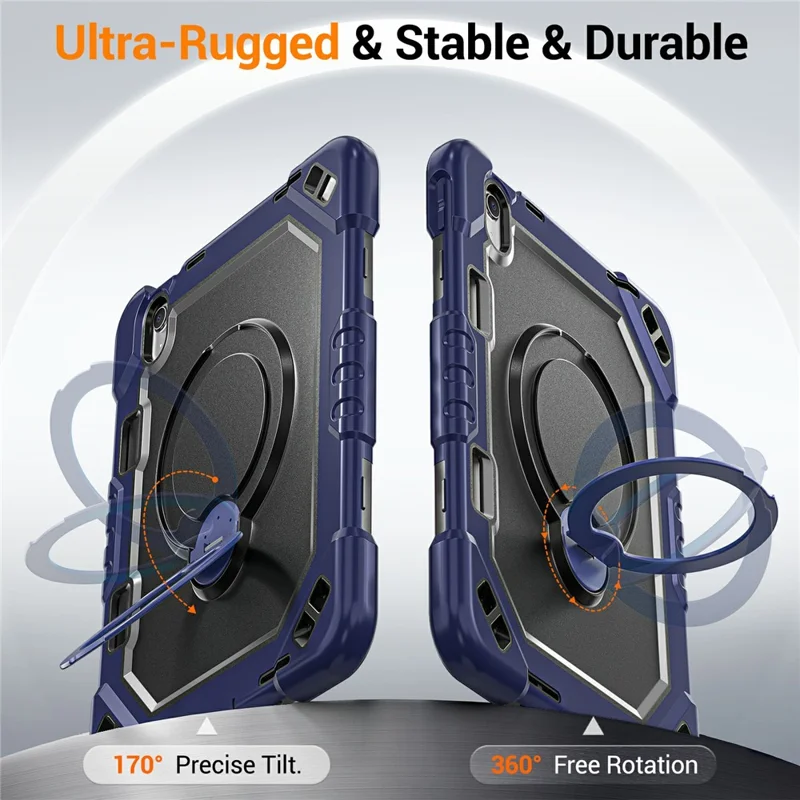 For iPad 10.9 (2022)  /  (2025) Case TPU + PC + Silicone Shockproof Tablet Cover with Kickstand Handle Grip - Navy Blue+Black