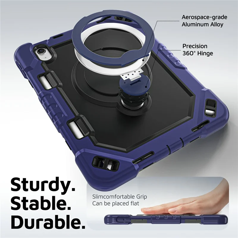 For iPad 10.9 (2022)  /  (2025) Case TPU + PC + Silicone Shockproof Tablet Cover with Kickstand Handle Grip - Navy Blue+Black