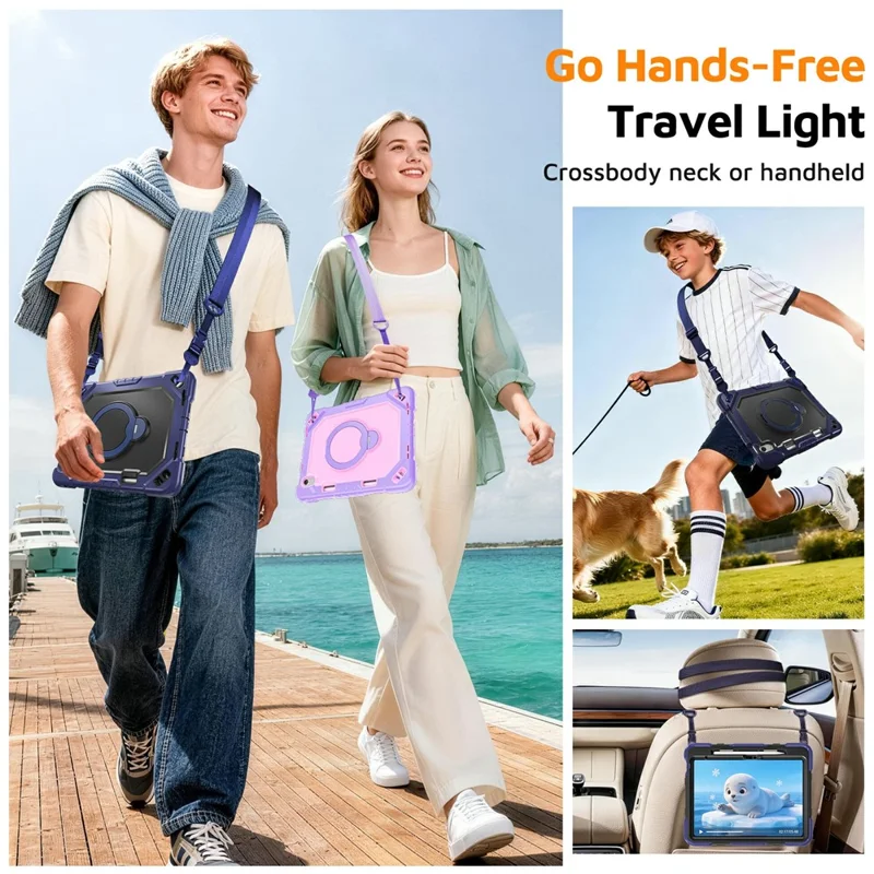 For iPad 10.9 (2022)  /  (2025) Case Kickstand TPU + PC + Silicone Tablet Cover with Shoulder Strap - Navy Blue+Black