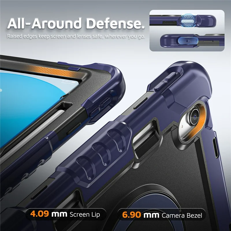 For iPad 10.9 (2022)  /  (2025) Case Kickstand TPU + PC + Silicone Tablet Cover with Shoulder Strap - Navy Blue+Black