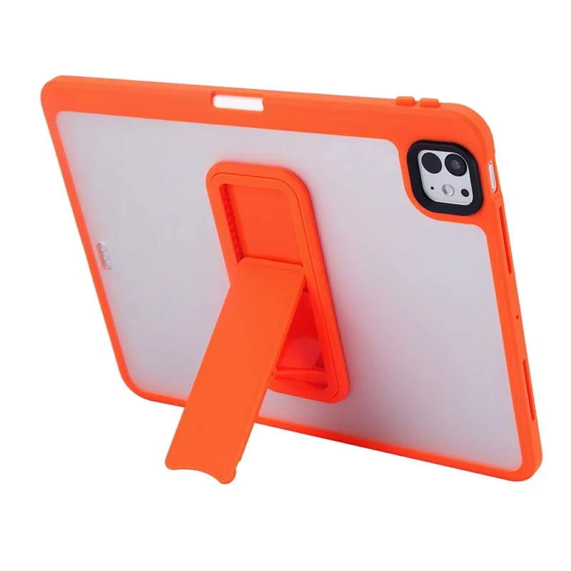 For iPad Pro 11 (2025) / (2024) Case Pencil Slot Kickstand Acrylic + Silicone Tablet Cover - Orange