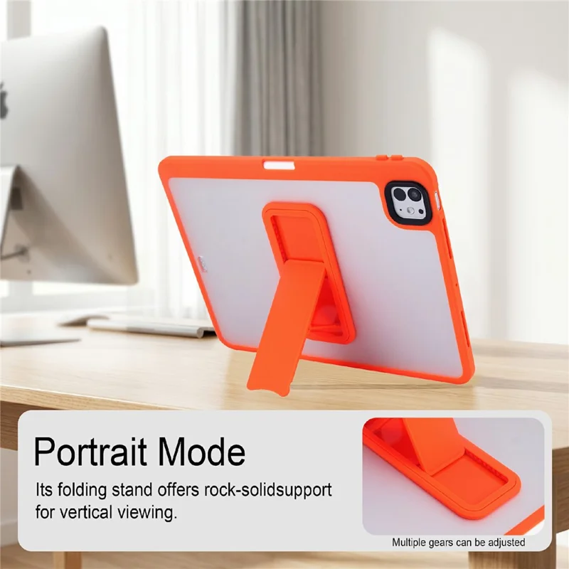 For iPad Pro 11 (2025) / (2024) Case Pencil Slot Kickstand Acrylic + Silicone Tablet Cover - Orange