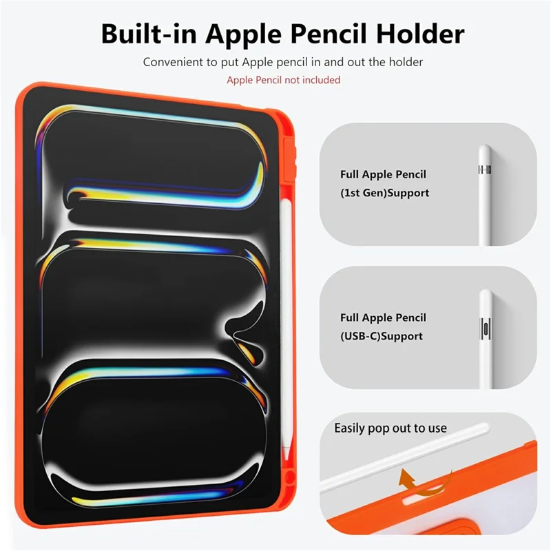 For iPad Pro 11 (2025) / (2024) Case Pencil Slot Kickstand Acrylic + Silicone Tablet Cover - Orange