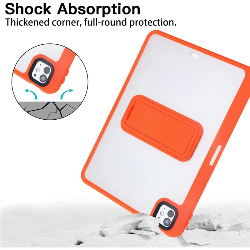 For iPad Pro 11 (2025) / (2024) Case Pencil Slot Kickstand Acrylic + Silicone Tablet Cover - Orange
