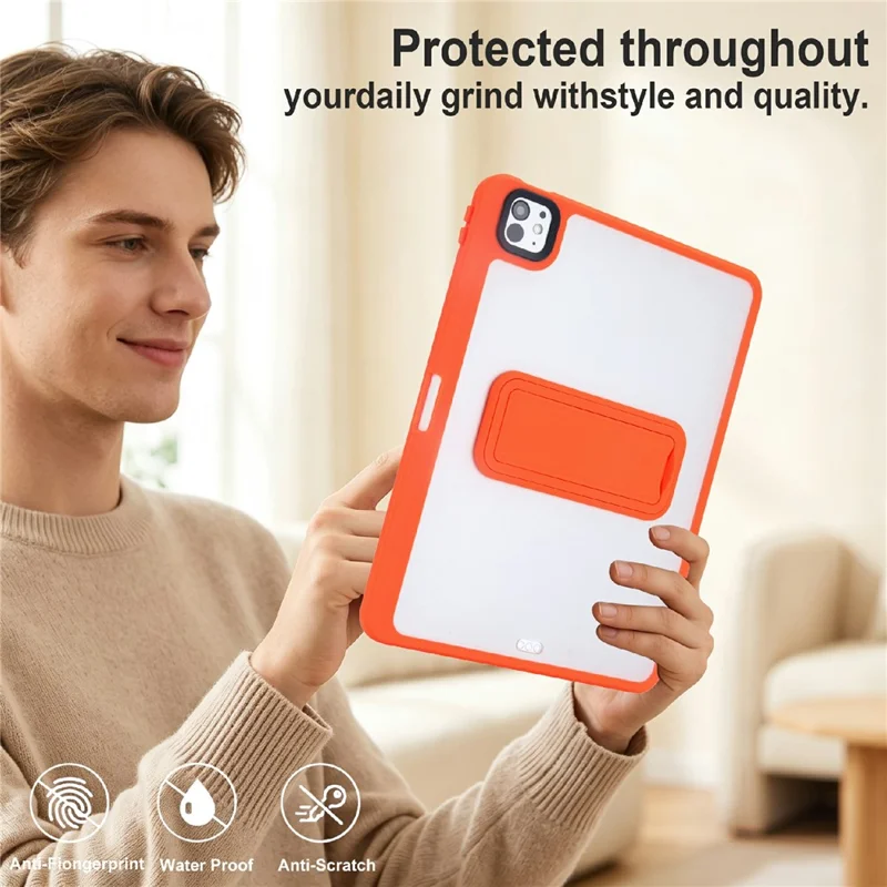 For iPad Pro 11 (2025) / (2024) Case Pencil Slot Kickstand Acrylic + Silicone Tablet Cover - Orange