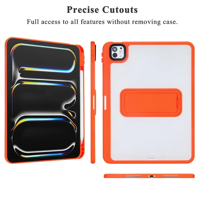 For iPad Pro 11 (2025) / (2024) Case Pencil Slot Kickstand Acrylic + Silicone Tablet Cover - Orange