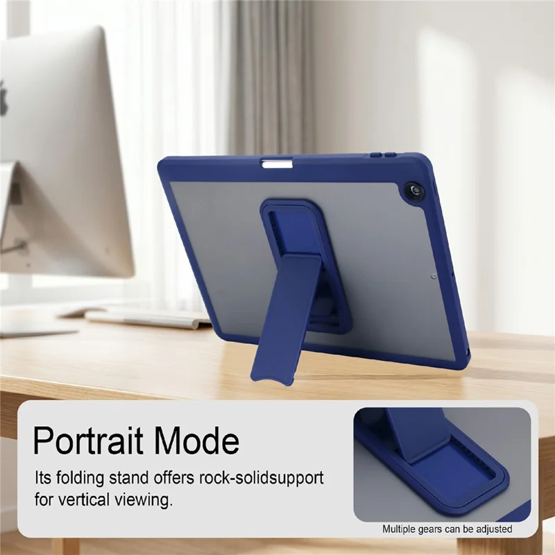 Tablet Case For iPad 10.2 (2021) / (2020) / (2019) Pencil Slot Kickstand Acrylic + Silicone Cover - Dark Blue
