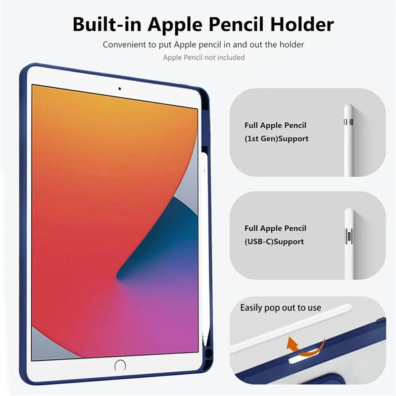 Tablet Case For iPad 10.2 (2021) / (2020) / (2019) Pencil Slot Kickstand Acrylic + Silicone Cover - Dark Blue