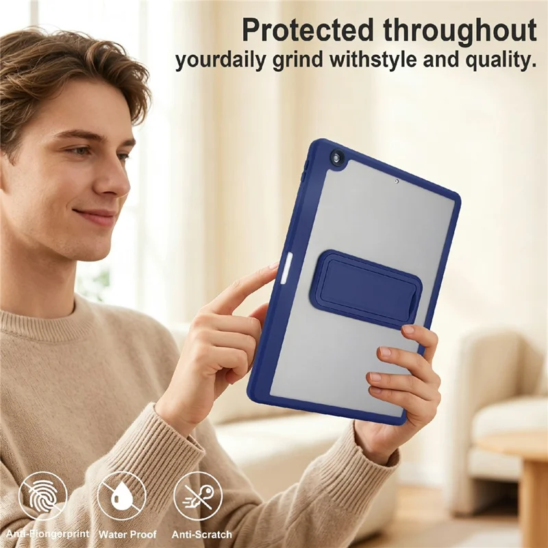 Tablet Case For iPad 10.2 (2021) / (2020) / (2019) Pencil Slot Kickstand Acrylic + Silicone Cover - Dark Blue