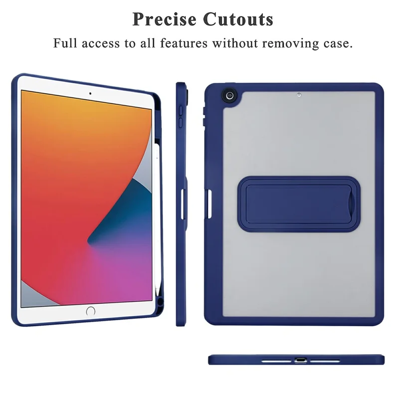 Tablet Case For iPad 10.2 (2021) / (2020) / (2019) Pencil Slot Kickstand Acrylic + Silicone Cover - Dark Blue