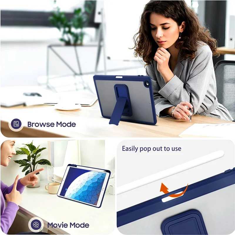 Tablet Case For iPad 9.7-inch (2018) / (2017) / Air 2 Pencil Slot Kickstand Acrylic + Silicone Cover - Dark Blue