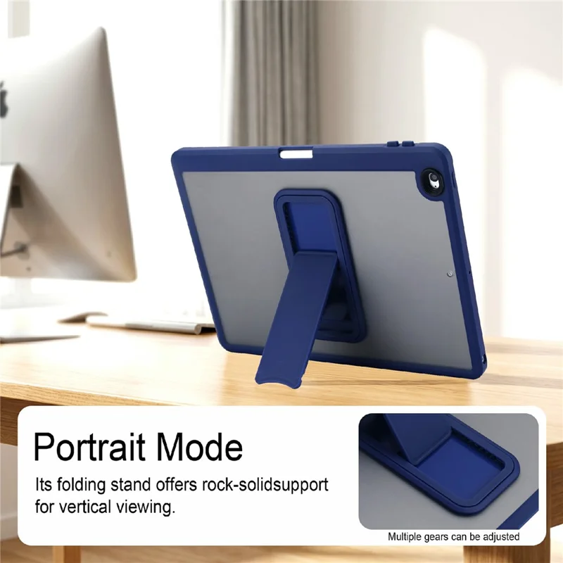 Tablet Case For iPad 9.7-inch (2018) / (2017) / Air 2 Pencil Slot Kickstand Acrylic + Silicone Cover - Dark Blue