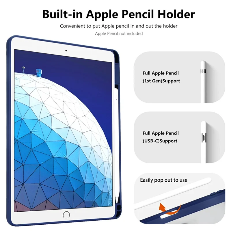 Tablet Case For iPad 9.7-inch (2018) / (2017) / Air 2 Pencil Slot Kickstand Acrylic + Silicone Cover - Dark Blue