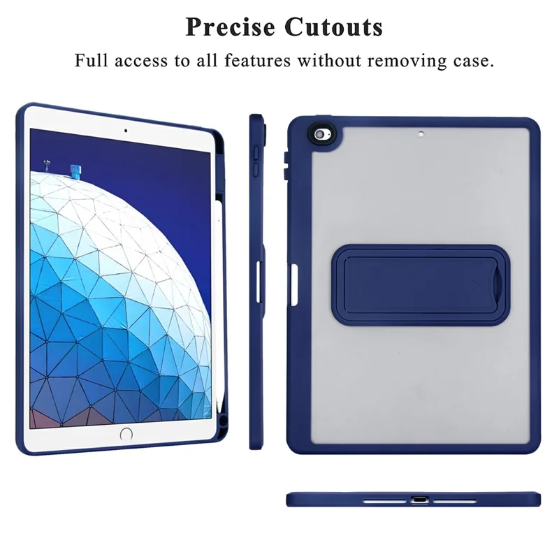 Tablet Case For iPad 9.7-inch (2018) / (2017) / Air 2 Pencil Slot Kickstand Acrylic + Silicone Cover - Dark Blue