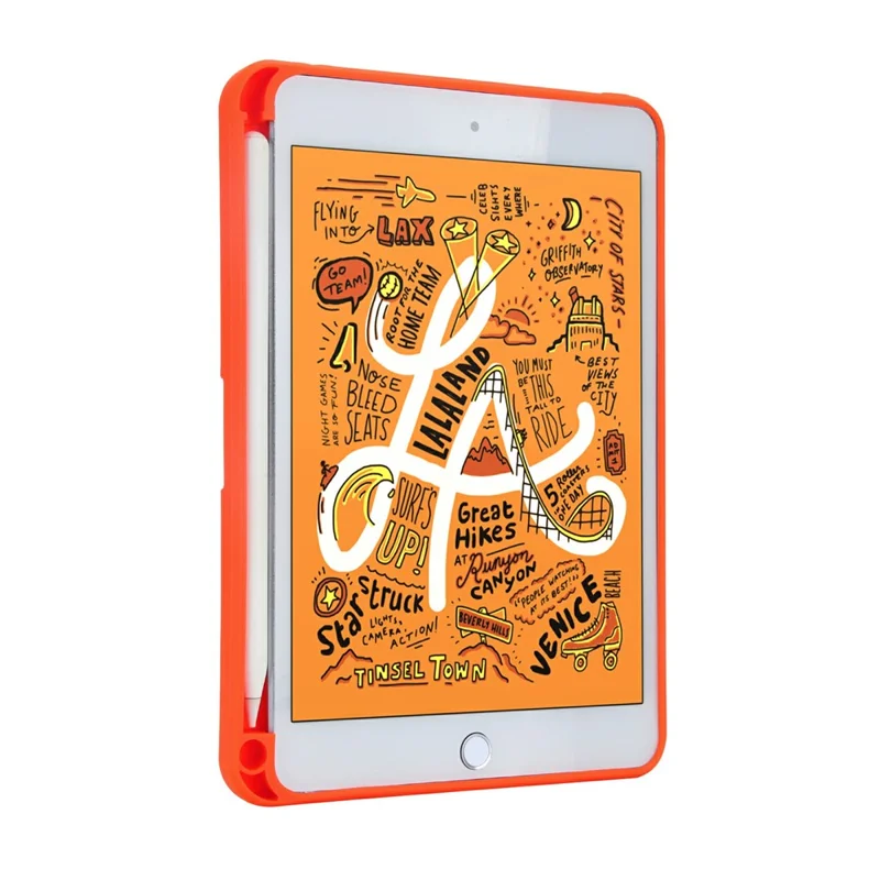 For iPad mini (2019) 7.9 inch / mini 4 Case Pencil Slot Kickstand Acrylic + Silicone Tablet Cover - Orange