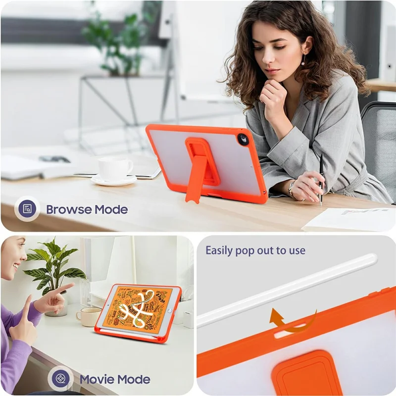 For iPad mini (2019) 7.9 inch / mini 4 Case Pencil Slot Kickstand Acrylic + Silicone Tablet Cover - Orange