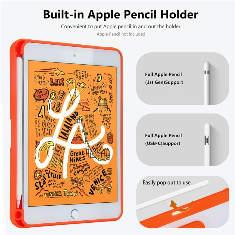 For iPad mini (2019) 7.9 inch / mini 4 Case Pencil Slot Kickstand Acrylic + Silicone Tablet Cover - Orange