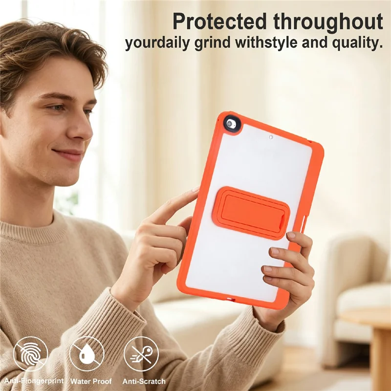 For iPad mini (2019) 7.9 inch / mini 4 Case Pencil Slot Kickstand Acrylic + Silicone Tablet Cover - Orange