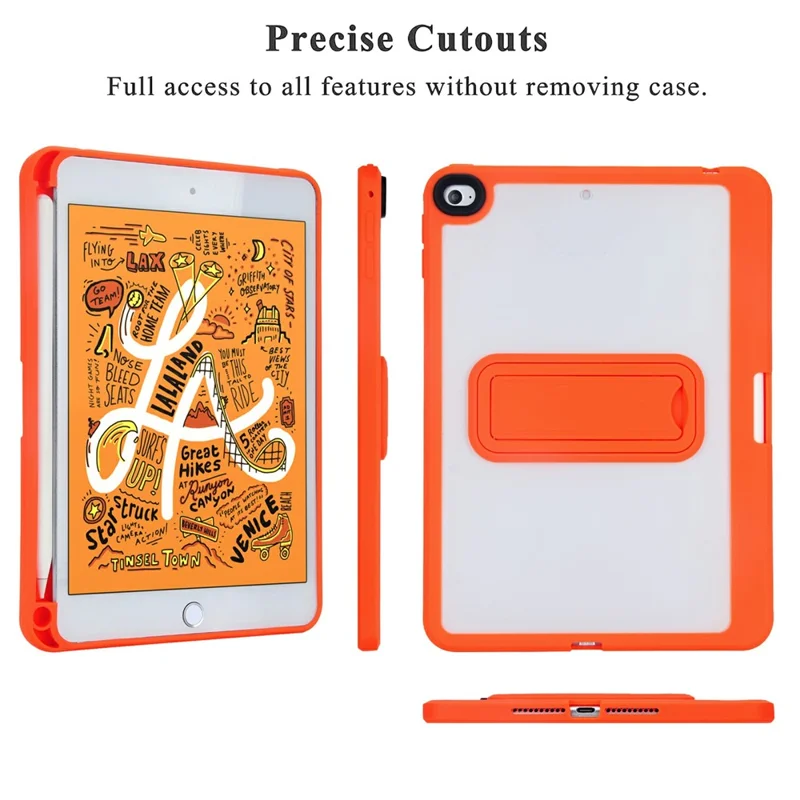 For iPad mini (2019) 7.9 inch / mini 4 Case Pencil Slot Kickstand Acrylic + Silicone Tablet Cover - Orange