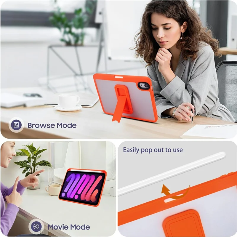 Til iPad mini (2024) / (2021) Taske med Pencil Holder og Støttefod PC-tabletdekning - Orange
