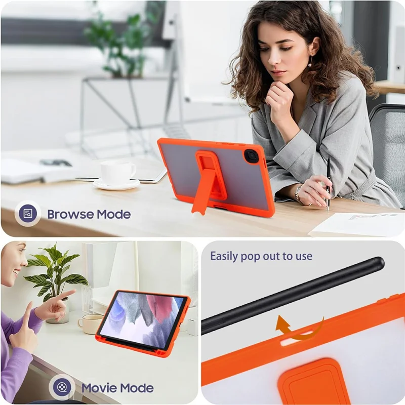 For Samsung Galaxy Tab A7 Lite 8.7-inch Case Pencil Slot Kickstand Acrylic + Silicone Tablet Cover - Orange