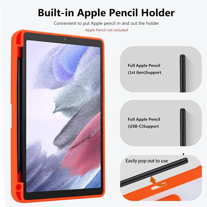 For Samsung Galaxy Tab A7 Lite 8.7-inch Case Pencil Slot Kickstand Acrylic + Silicone Tablet Cover - Orange