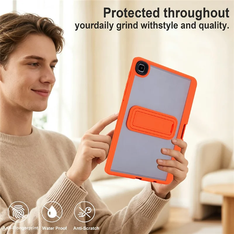 For Samsung Galaxy Tab A7 Lite 8.7-inch Case Pencil Slot Kickstand Acrylic + Silicone Tablet Cover - Orange