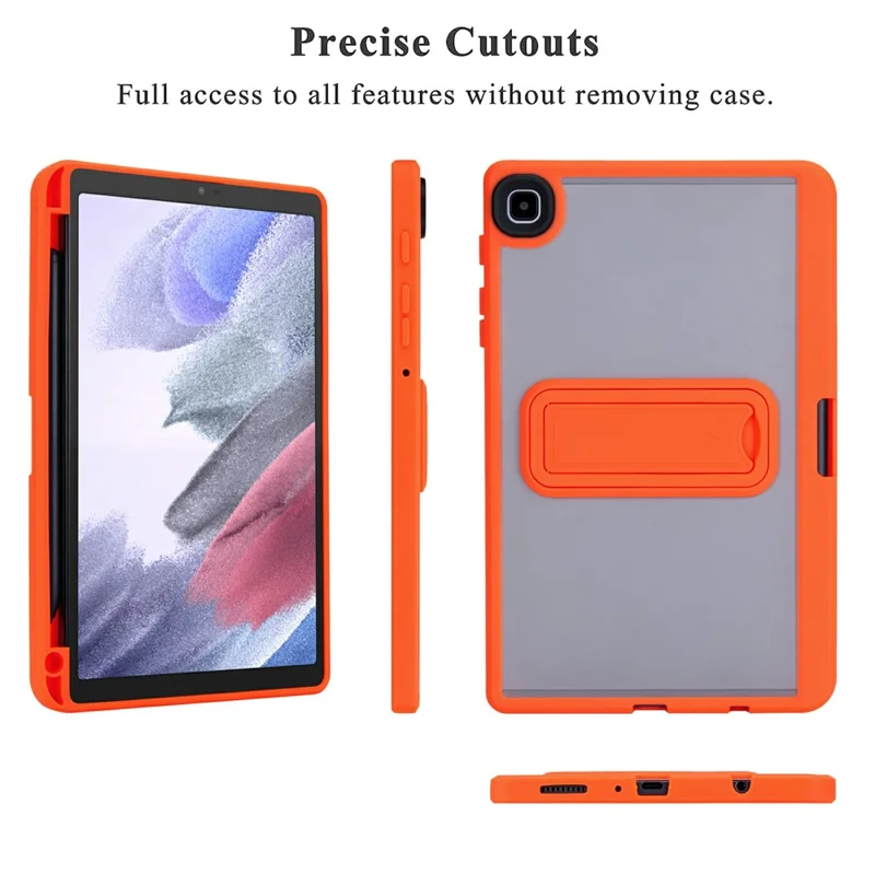 For Samsung Galaxy Tab A7 Lite 8.7-inch Case Pencil Slot Kickstand Acrylic + Silicone Tablet Cover - Orange