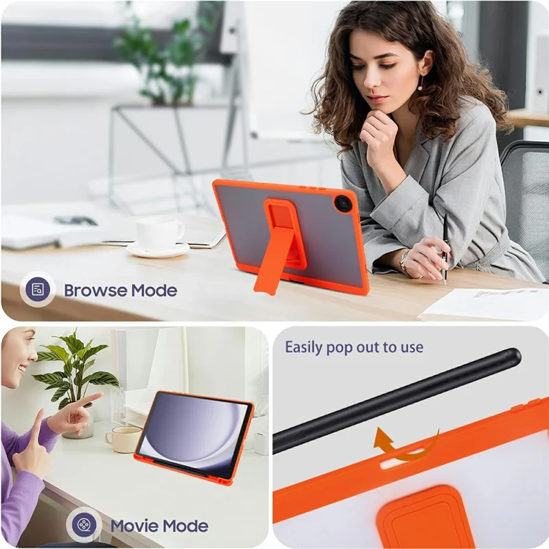 For Samsung Galaxy Tab A11 / Tab A9 Case Pencil Slot Kickstand Acrylic + Silicone Tablet Cover - Orange