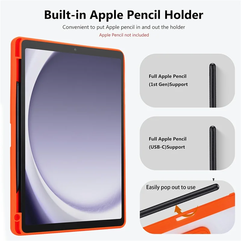 For Samsung Galaxy Tab A11 / Tab A9 Case Pencil Slot Kickstand Acrylic + Silicone Tablet Cover - Orange