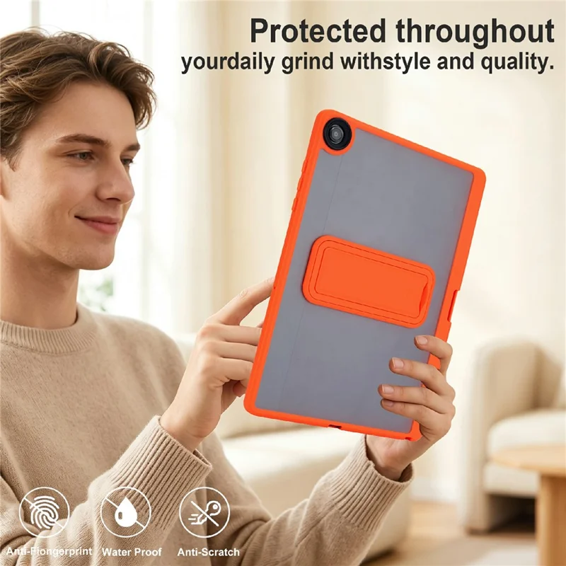 For Samsung Galaxy Tab A11 / Tab A9 Case Pencil Slot Kickstand Acrylic + Silicone Tablet Cover - Orange