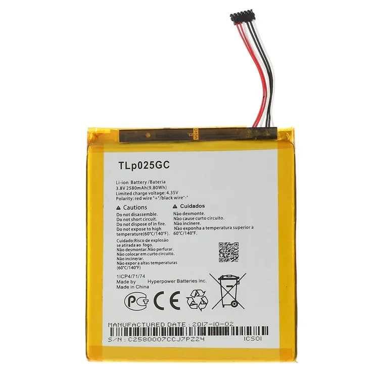 Para Alcatel Pixi 4 (7) 3G 9003 3.85V 2580mah Part de Reemplazo de Batería de Iones de Litio Recargable (codificar: TLP025GC) (sin Logotipo)