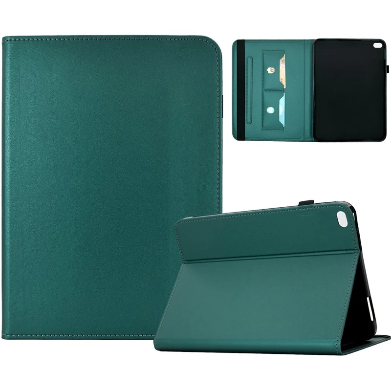 For iPad 9.7-inch (2018) / (2017) Case Solid Color PU Leather Card Holder Stand Tablet Cover - Green