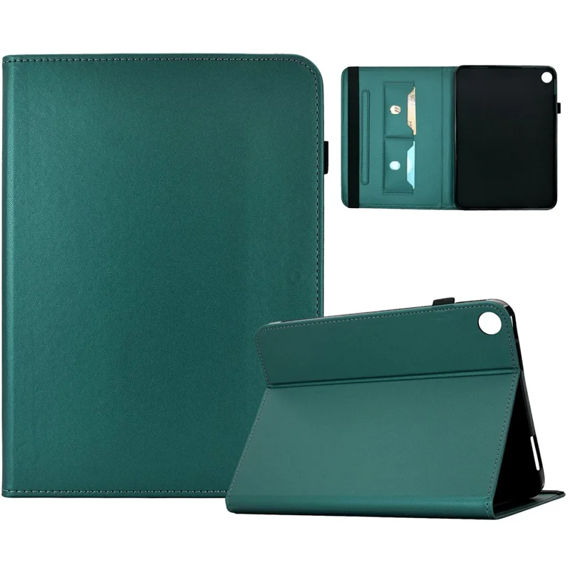 For Lenovo Tab K9 Case Solid Color PU Leather Card Holder Stand Tablet Cover - Green