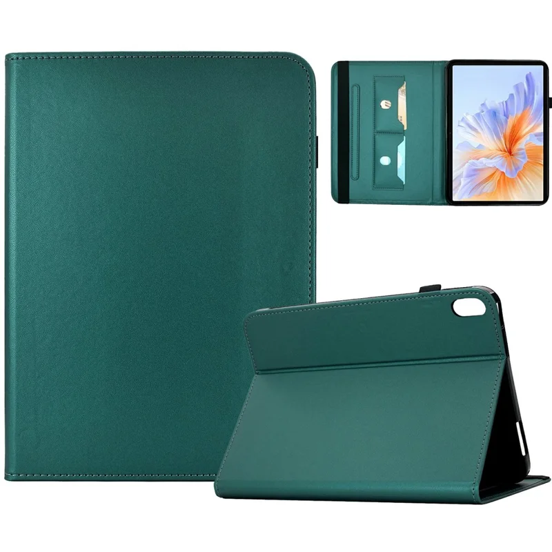 For Honor Pad V9 Case Solid Color PU Leather Card Holder Stand Tablet Cover - Green