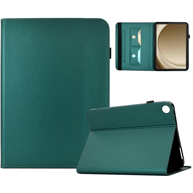 For Samsung Galaxy Tab A11 / Tab A9 Case Solid Color PU Leather Card Holder Stand Tablet Cover - Green