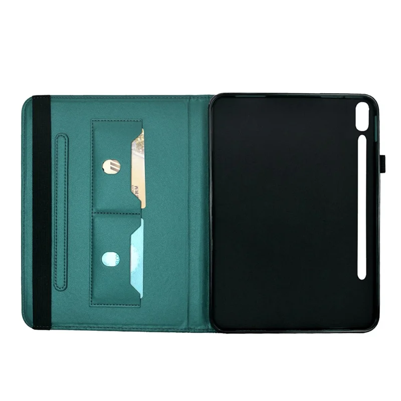 For Samsung Galaxy Tab S10 FE+ Case Solid Color PU Leather Card Holder Stand Tablet Cover - Green