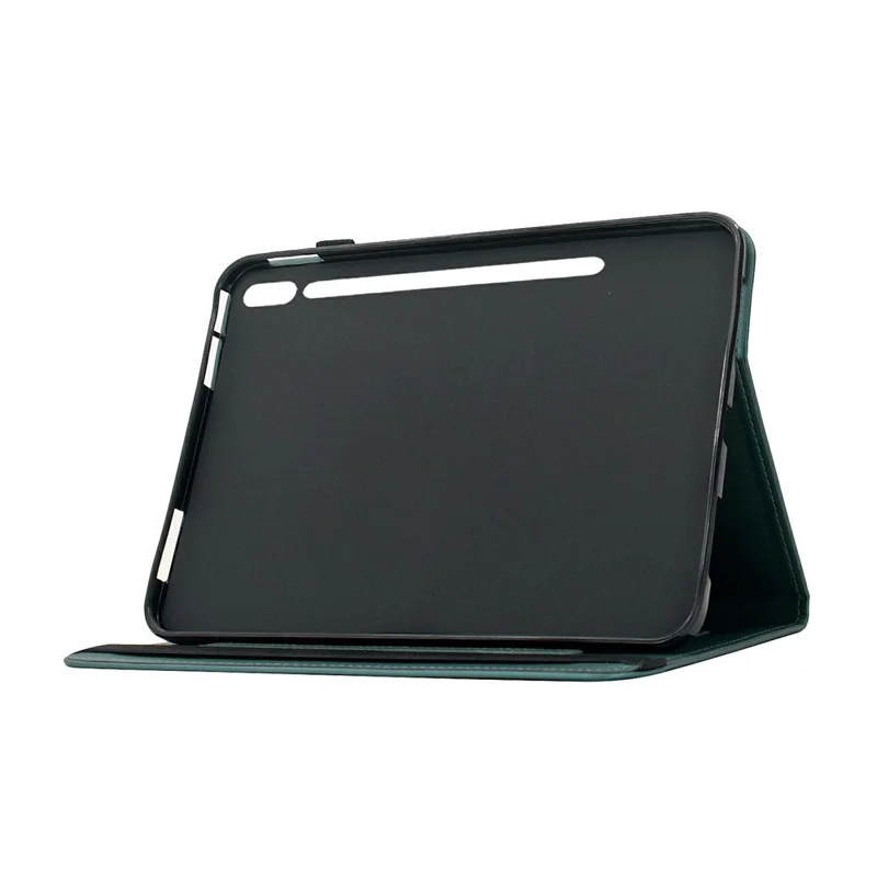 For Samsung Galaxy Tab S10 FE+ Case Solid Color PU Leather Card Holder Stand Tablet Cover - Green