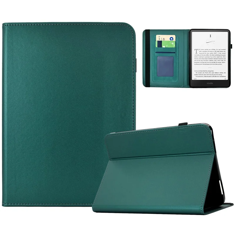 For Amazon Kindle 11th (2024) Case Solid Color PU Leather Card Holder Stand Tablet Cover - Green